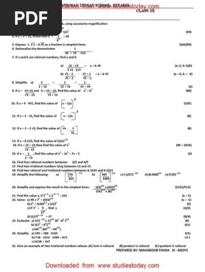 Cbse Class 9 Mathematics Worksheet Number System Pdf Rational Number Fraction Mathematics