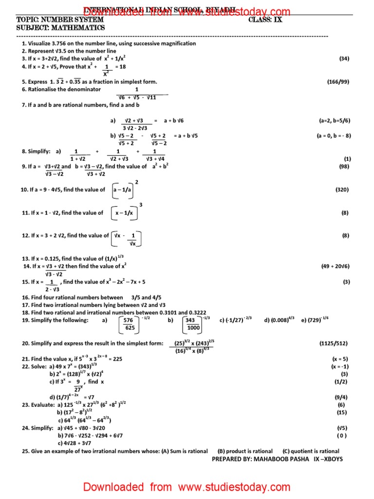 case study questions class 9 maths cbse number system