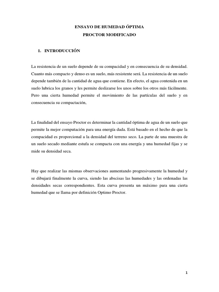 Ensayo de Humedad Optima PDF Humedad Densidad