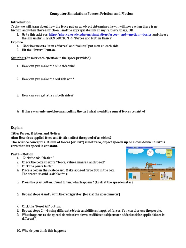 Forces And Motion Basics Phet Simulation Worksheet Answers