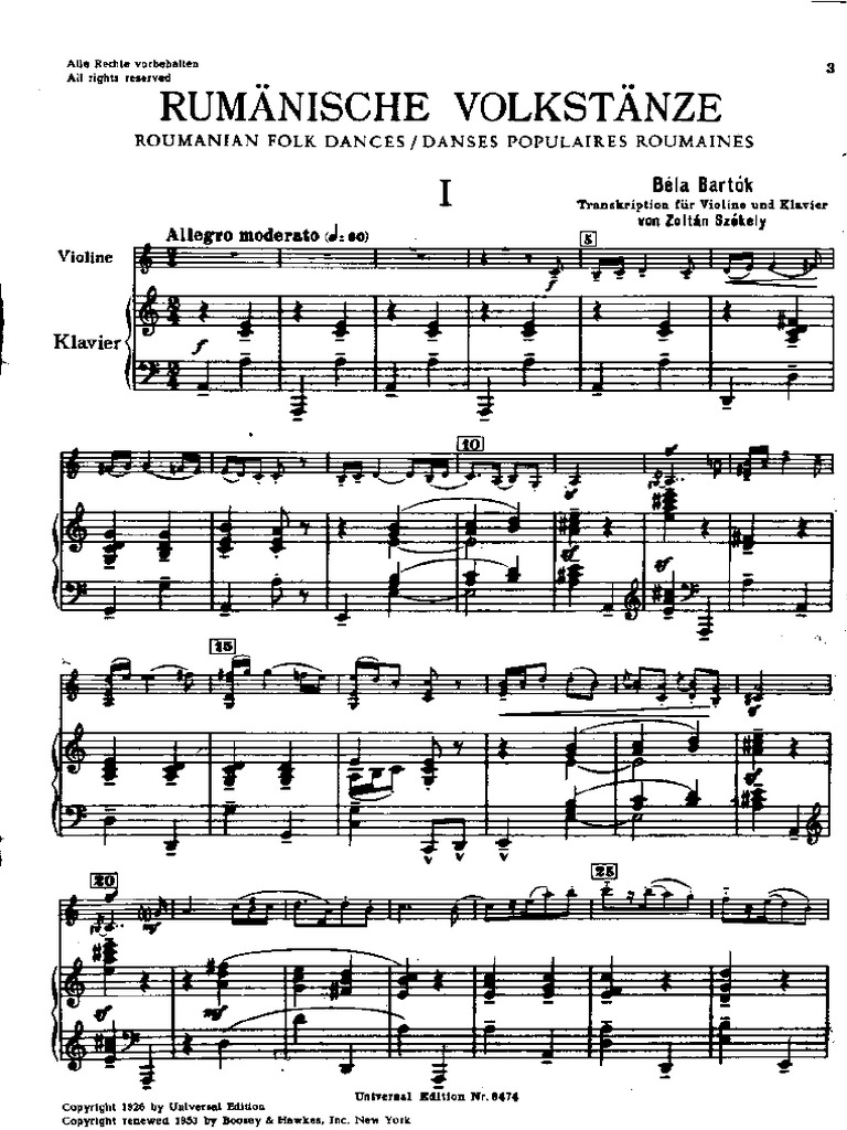 Bartok Romanian Dances Violin Piano Arr Szekely | PDF