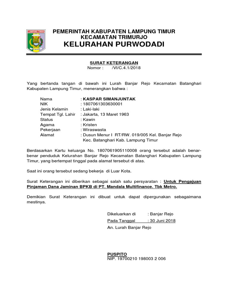 Surat Keterangan Bekerja Dari Kelurahan Kumpulan Contoh Surat