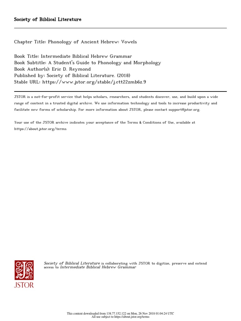 Phonology of Ancient Hebrew Vowels PDF Hebrew Language Stress