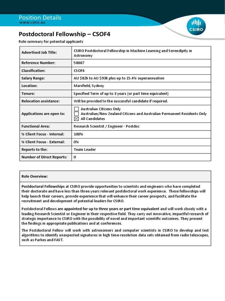 CSIRO Postdoctoral Fellowship in Astronomy | PDF | Doctor Of Philosophy ...