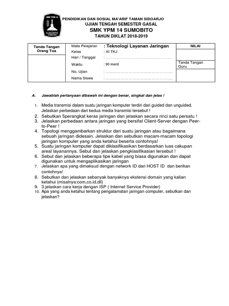 Soal Teknologi Layanan Jaringan