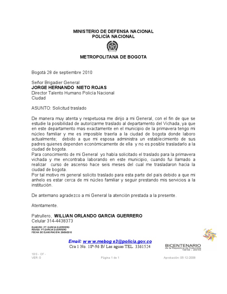 Solicitud traslado