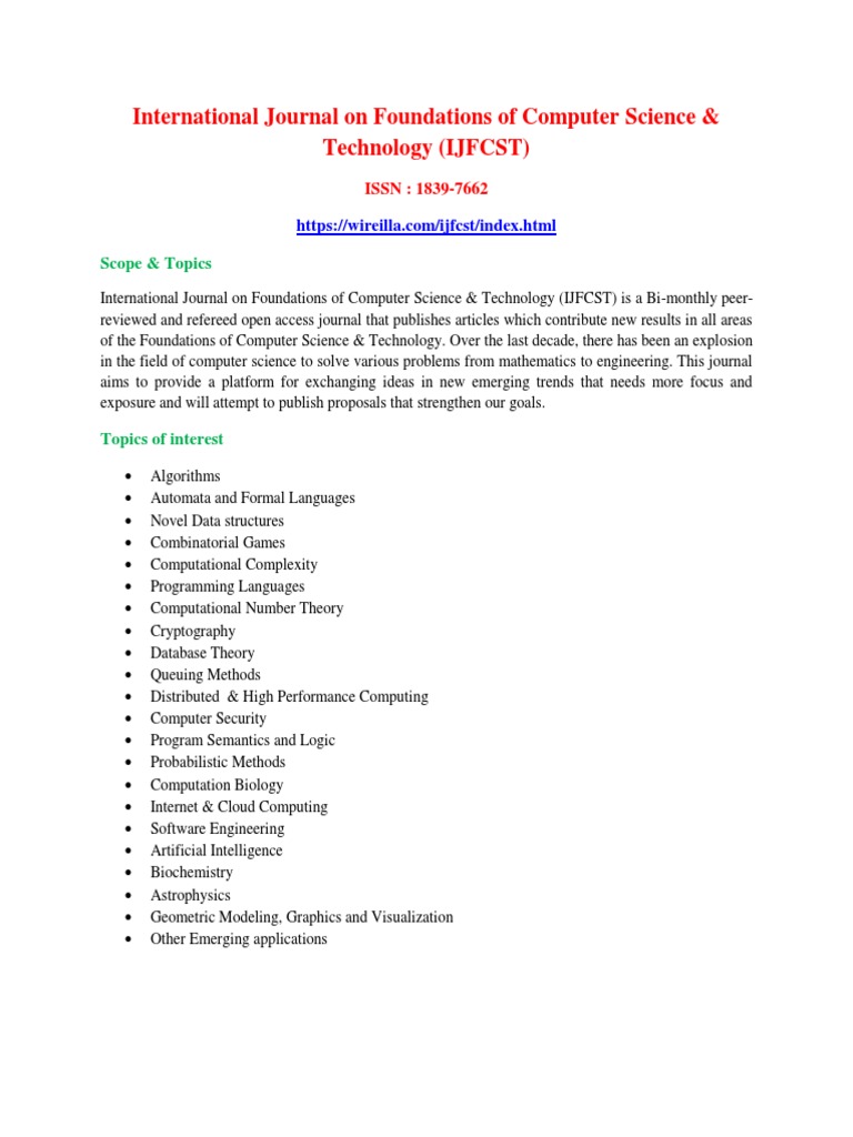 IJFCST: Foundations of Computer Science | PDF | Academic Journal ...