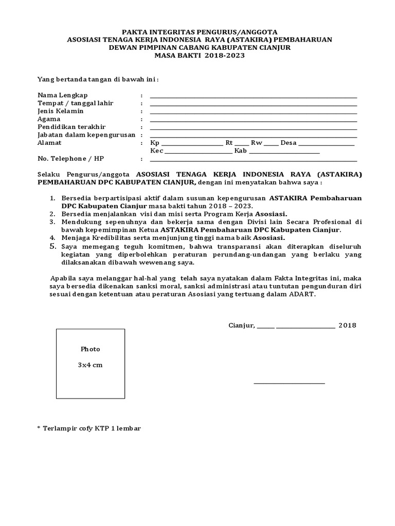 Pakta Integritas Pengurus Pdf