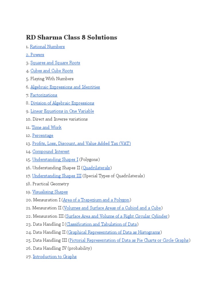 RD Sharma Class 8 Solutions | PDF