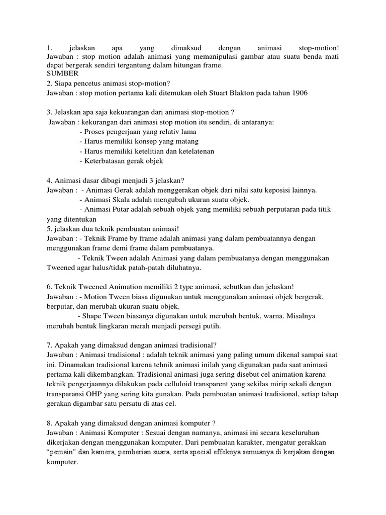 Soal Esai Tes Animasi Stop Motion