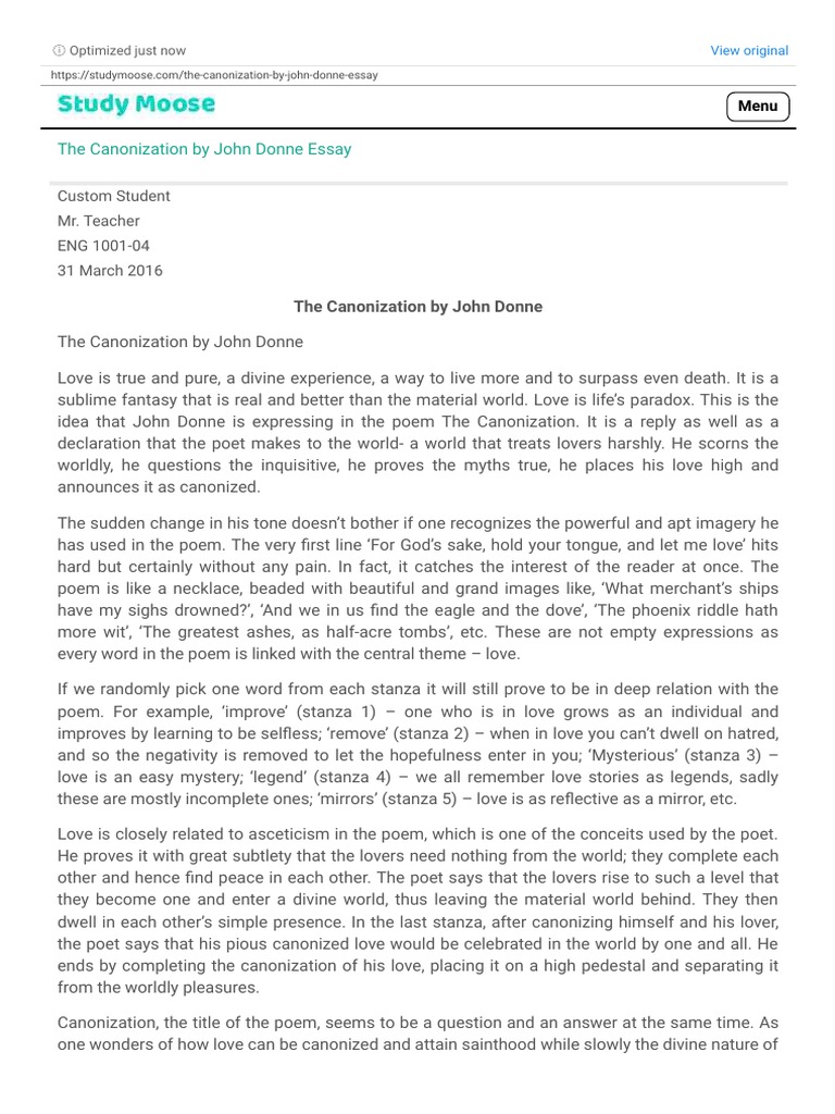 Canonization poem analysis pdf picture