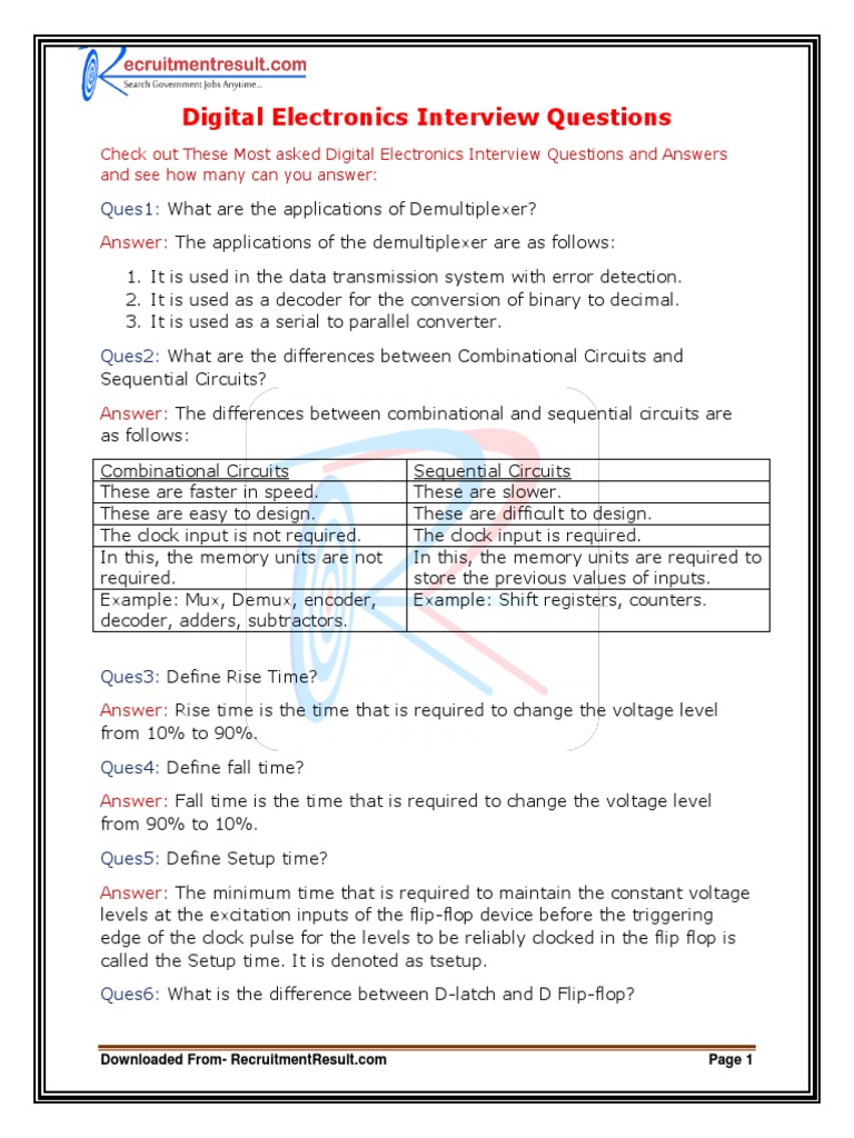 Digital Electronics Interview Questions Pdf Electronics Electronic Engineering