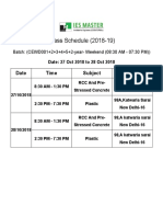 Class Schedule (2018-19) : Date Time Subject Venue