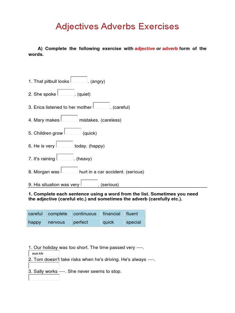 Adjective and Adverb Exercises | PDF