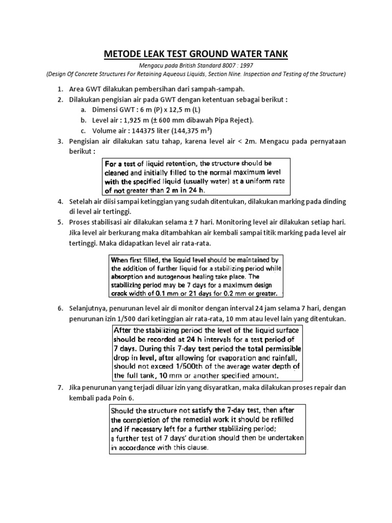 Leak Test of Ground Water Tank | PDF