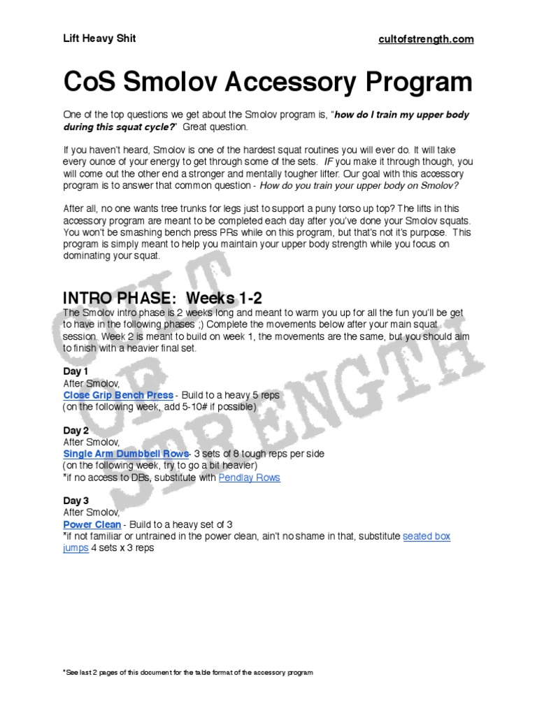 Smolov Accessory Program Guide | PDF | Weight Training | Individual Sports