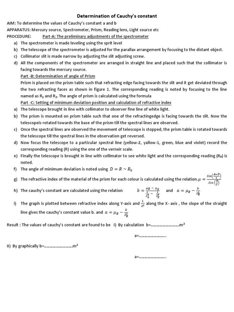 Determine the cauchy constant pdf prism telescope