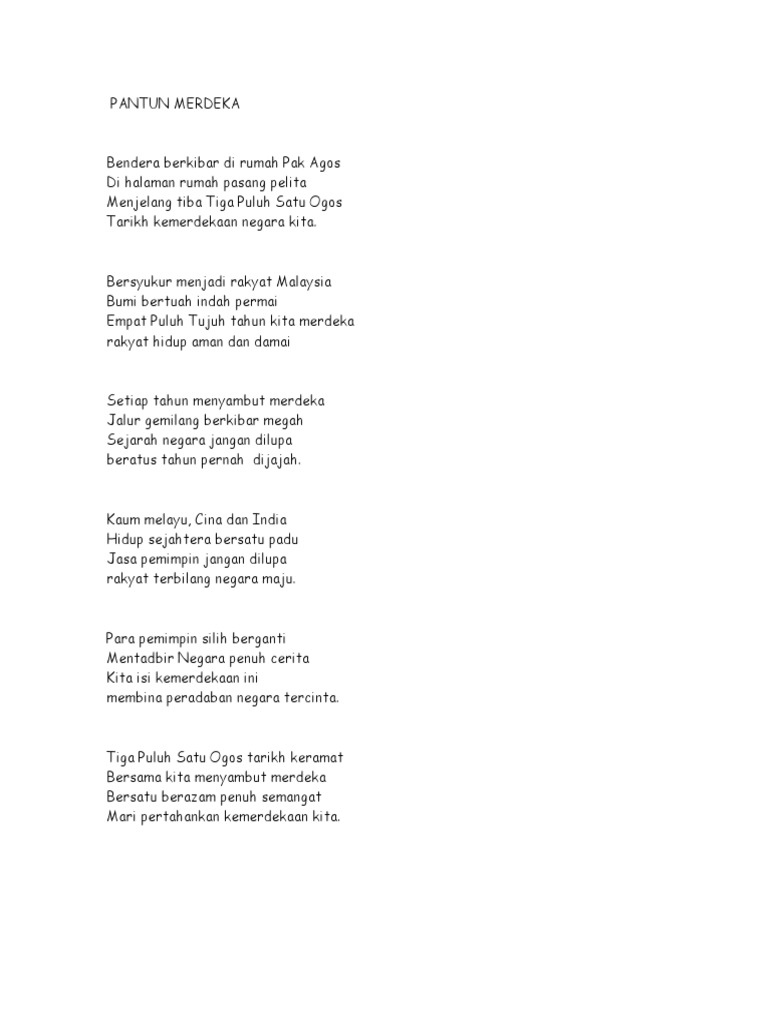 Minggu Panitia Bm Pantun Merdeka Pdf