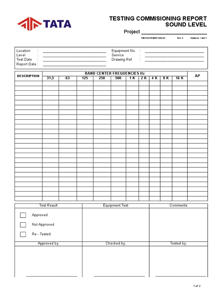 Testing Commisioning Report Sound Level: Project | PDF