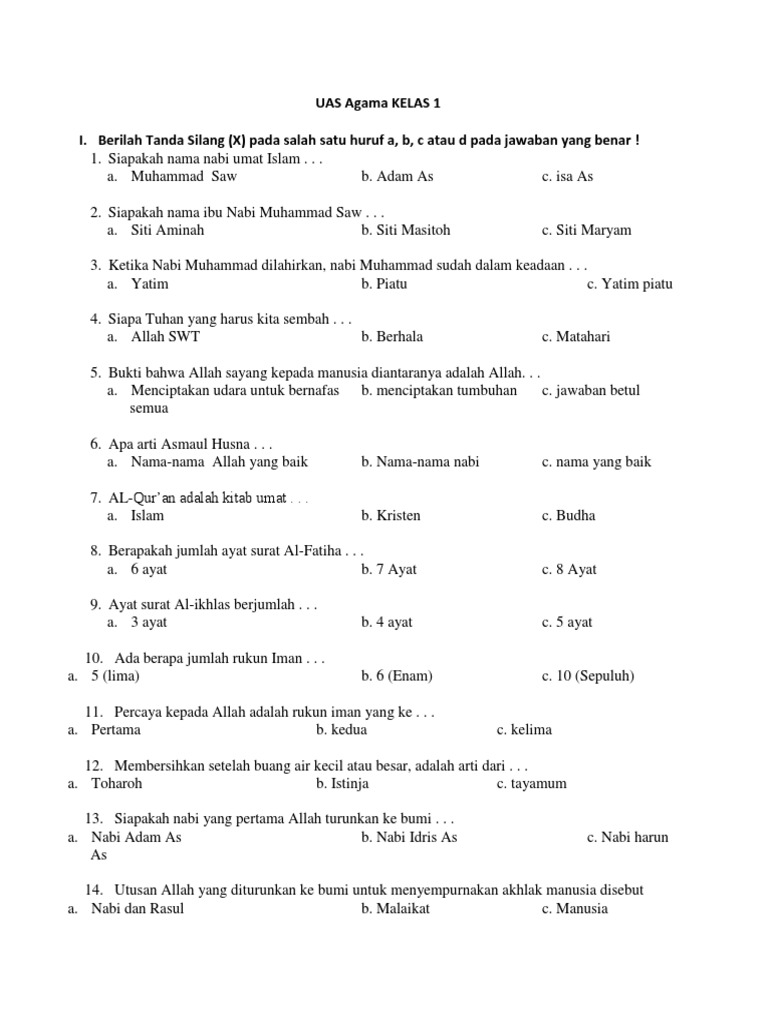 Uas Agama Kelas 1 Pdf