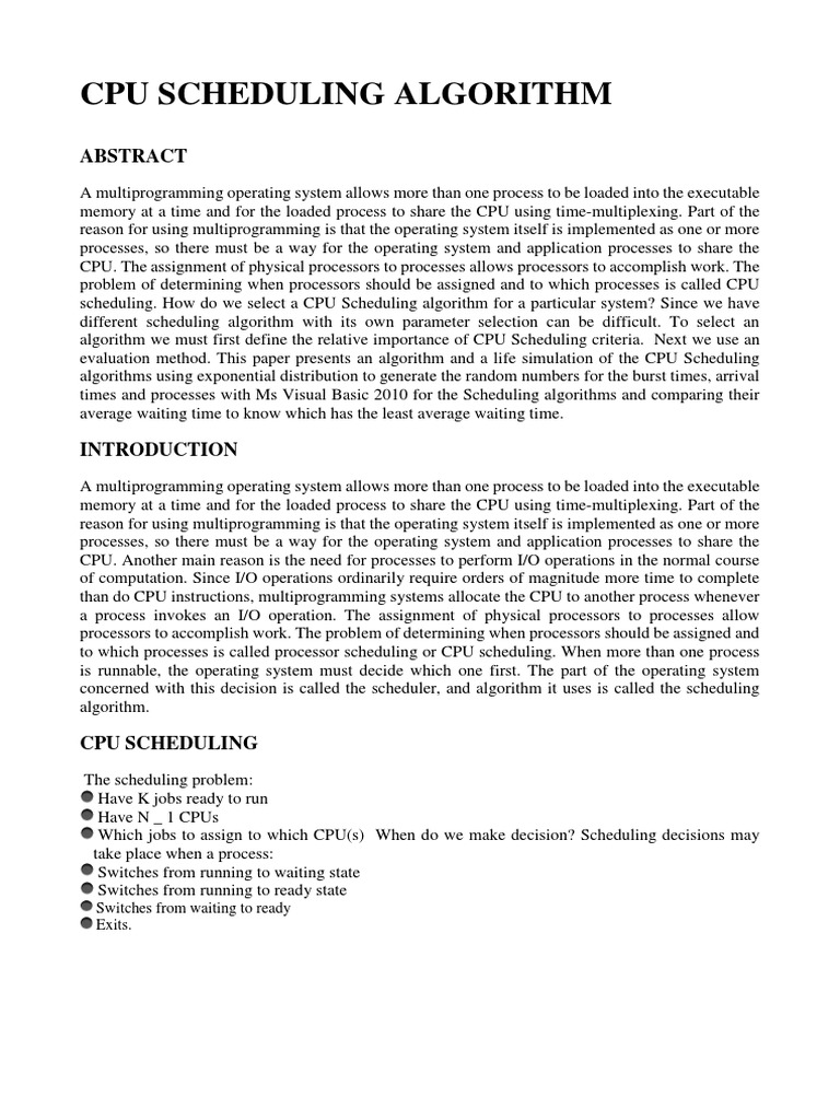 Cpu Scheduling Algorithm: Switches From Waiting To Ready Exits | PDF ...