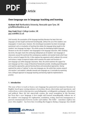 Own-language Use in Language Teaching and Learning