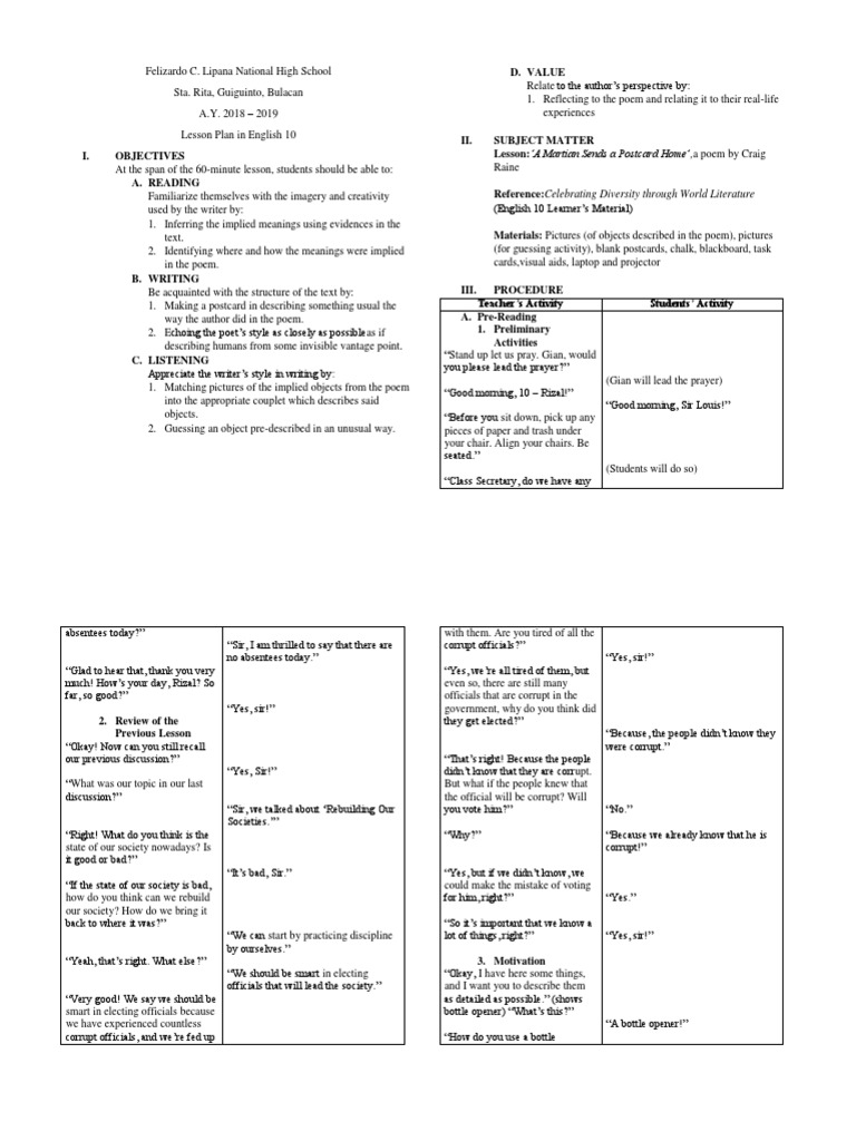A Martian Sends A Postcard Home Lesson Plan Lesson Plan
