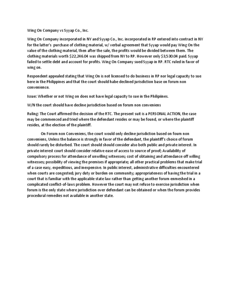 Wing On Company vs. Syyap Co PDF