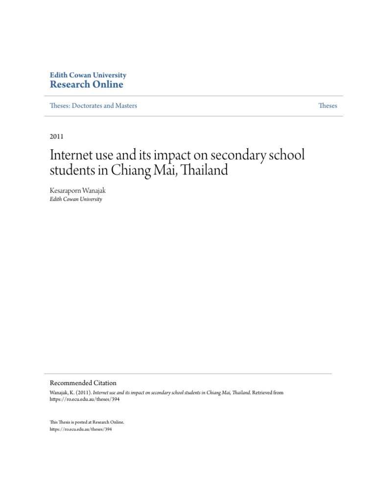 Internet Use and Its Impact On Secondary School Students in Chian PDF ...