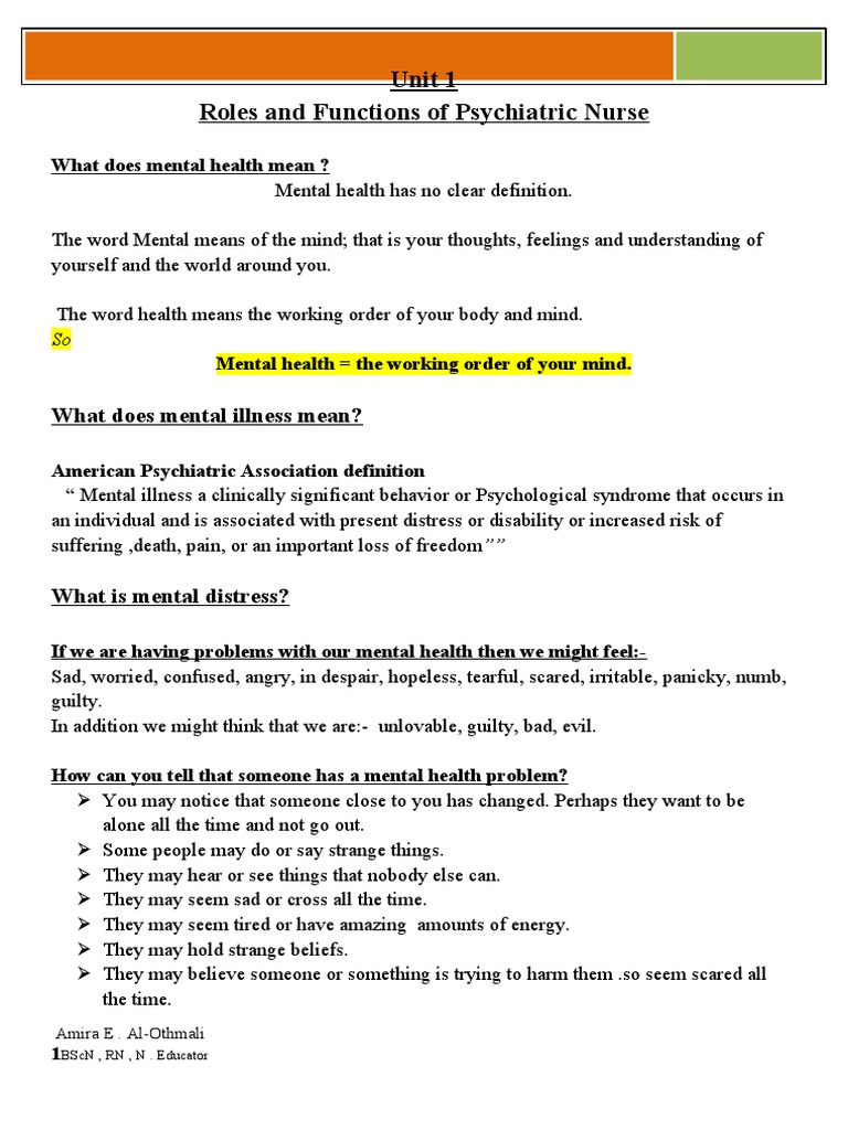Roles of Psychiatric Nurses Explained | PDF | Psychiatry | Mental Disorder