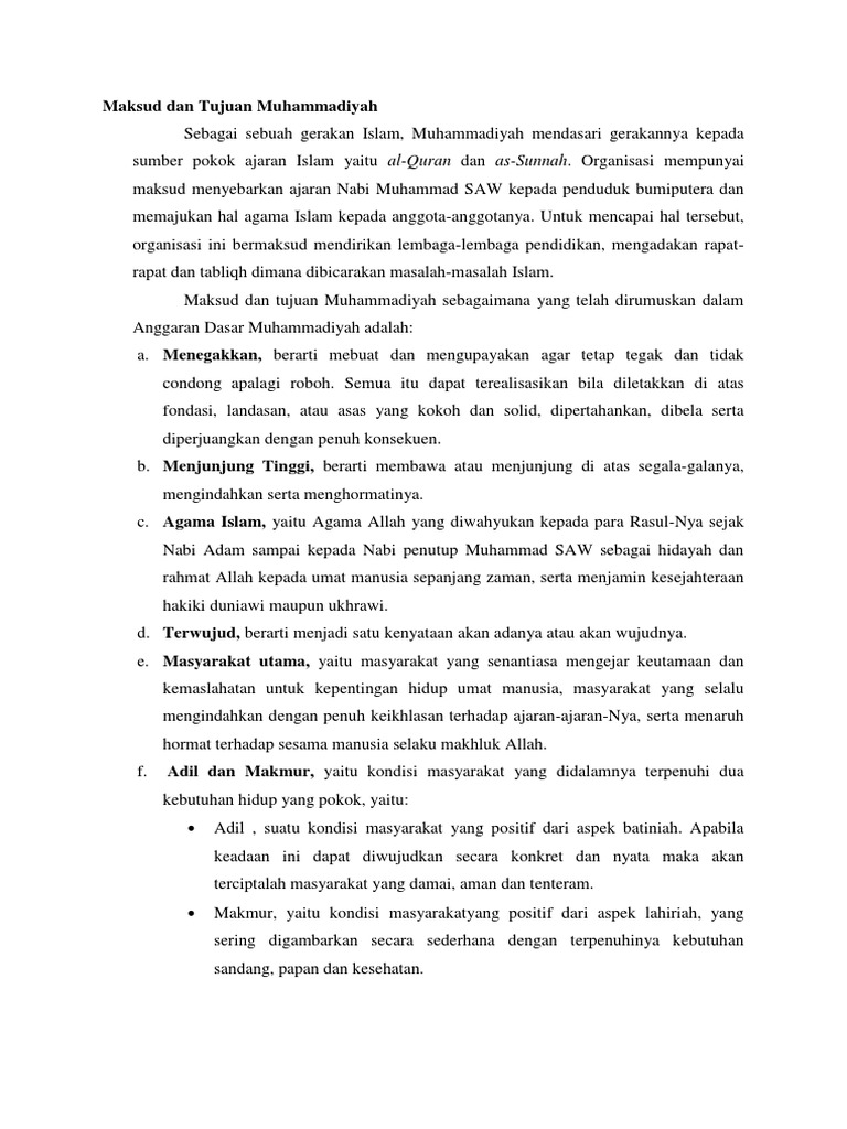 Maksud Dan Tujuan Muhammadiyah