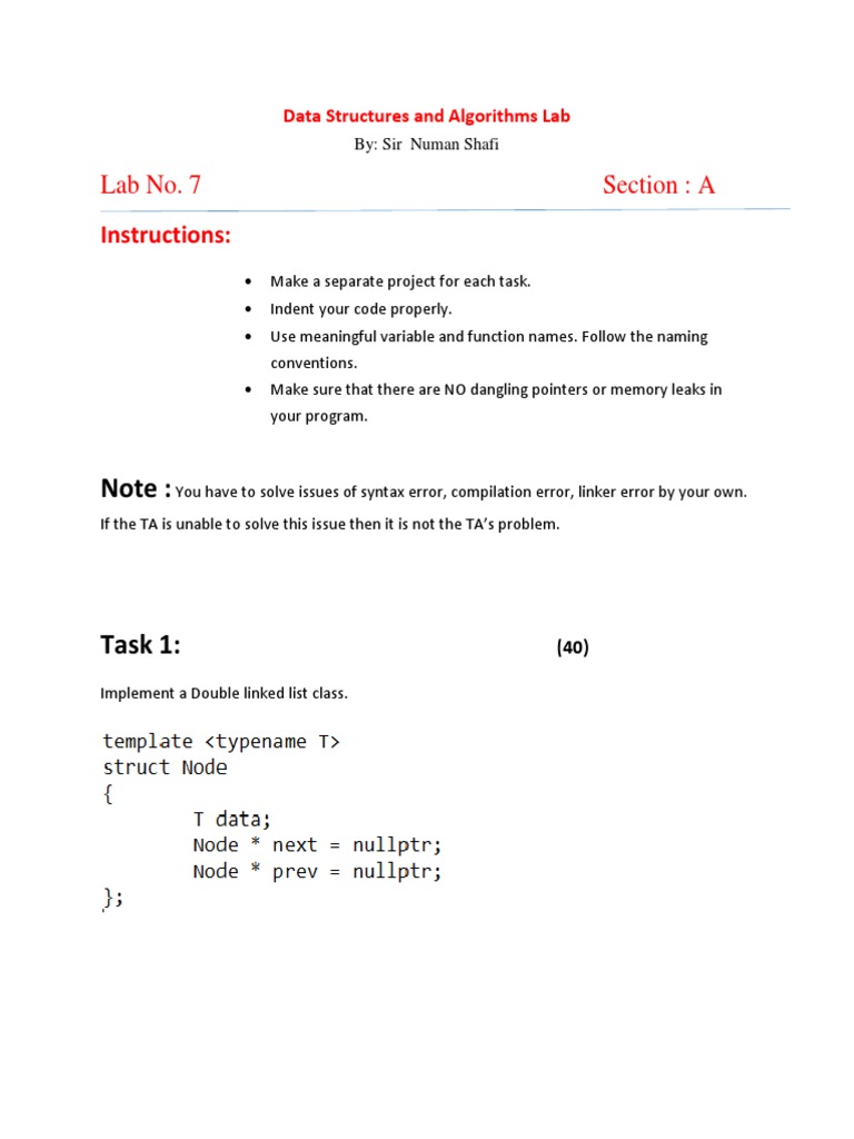 Data Structures and Algorithms Lab7SectionA | PDF | Computer Data ...