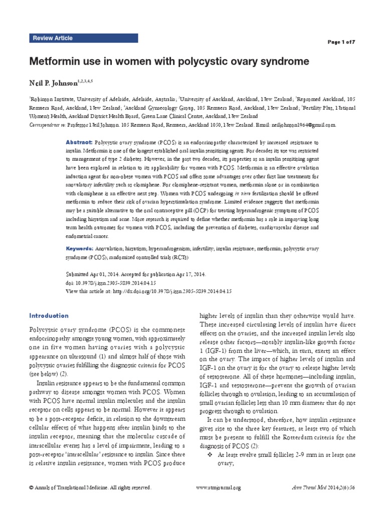 Metformin Use in Women With Polycystic Ovary Syndrome: Neil P. Johnson ...