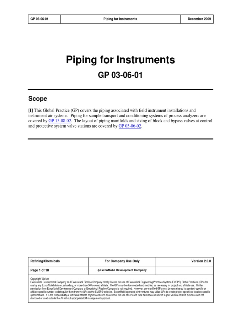 GP-03!06!01 Piping For Instruments | PDF | Pipe (Fluid Conveyance) | Valve