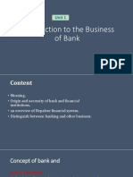 Introduction To The Business of Bank: Unit 1