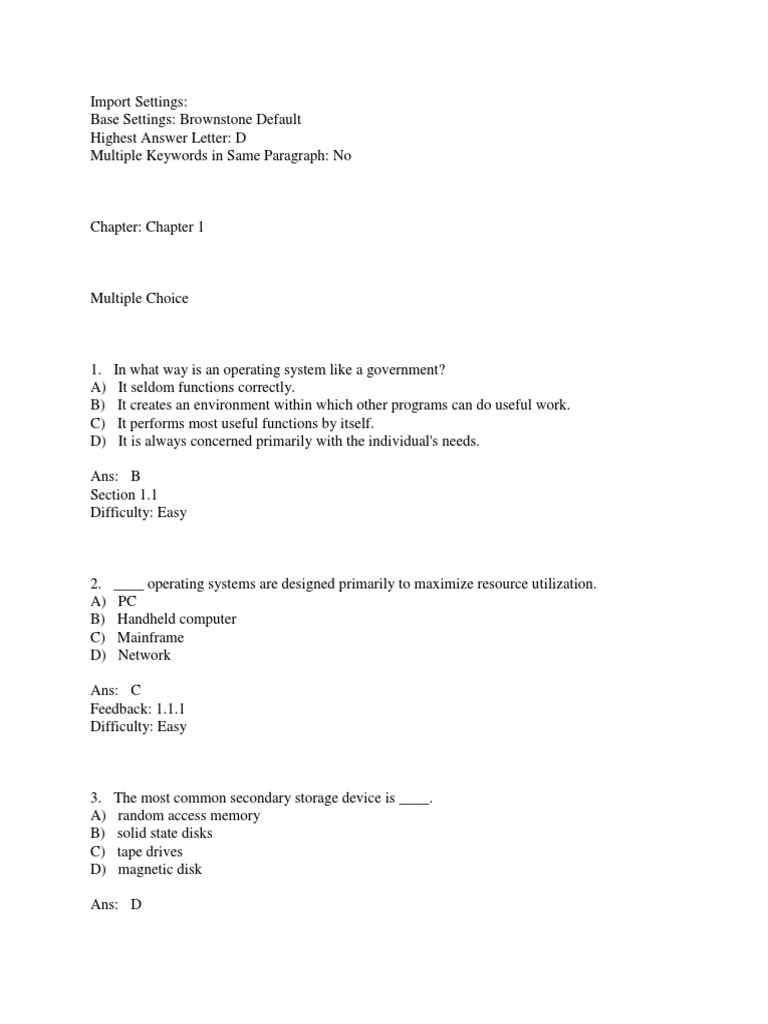 Operating System Concepts TestBank - ch01 | PDF | Operating System ...