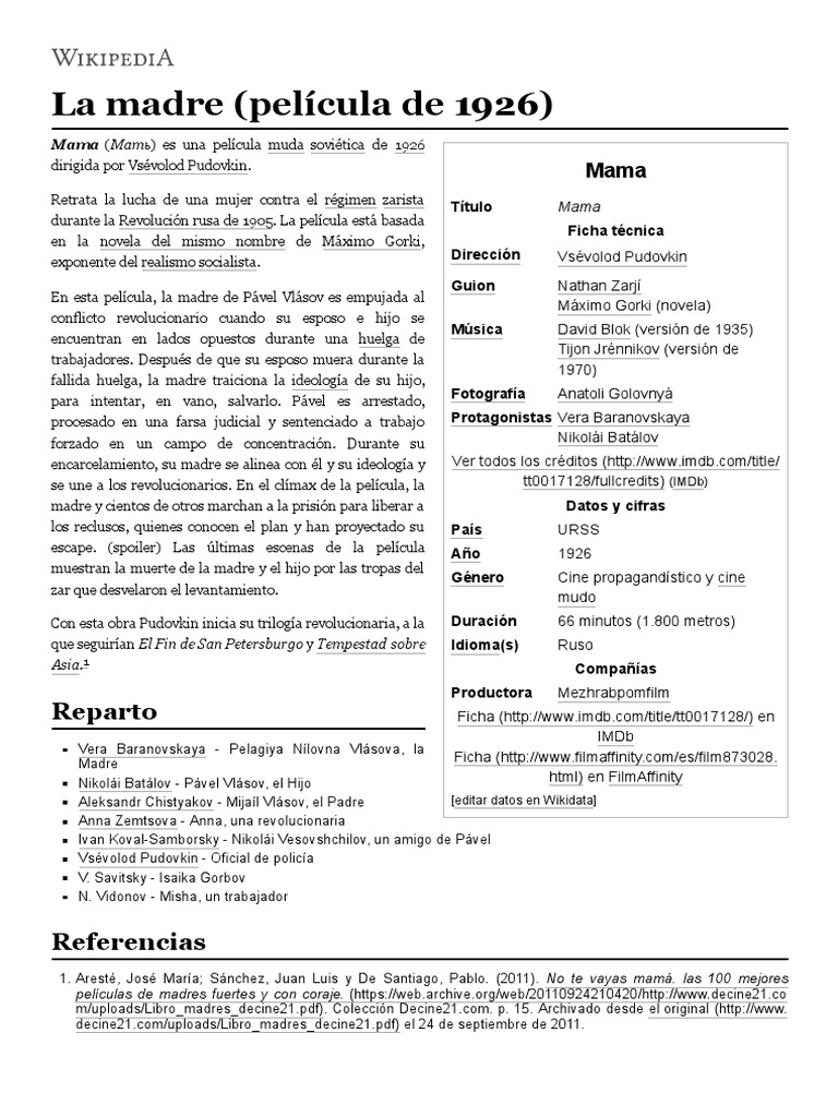 La Madre (Película de 1926) Wikipedia, La Enciclopedia Libre PDF