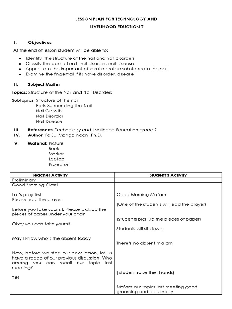 Nail Structure and Disorders Lesson Plan | PDF | Nail (Anatomy ...