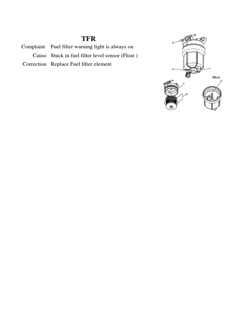 Complaint Fuel Filter Warning Light Is Always On Cause Stuck in Fuel