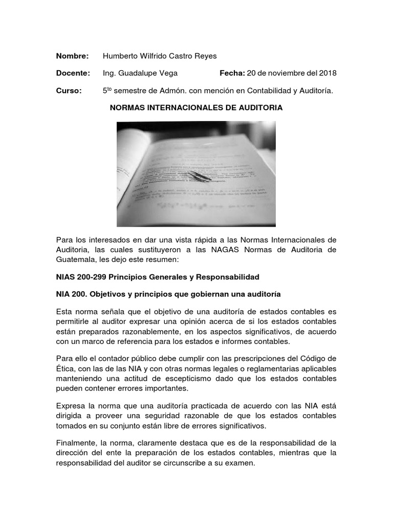 Normas Internacionales de Auditoria (Nias) Resumen | PDF | Contralor ...