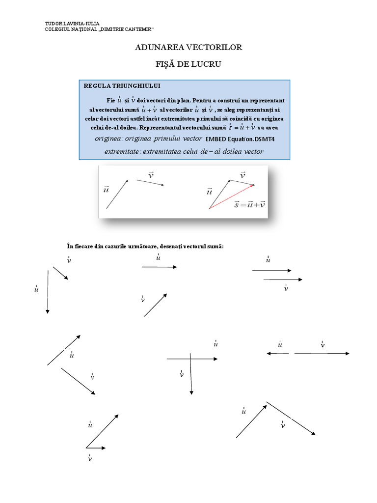 Vectori - Clasa A IX-a | PDF