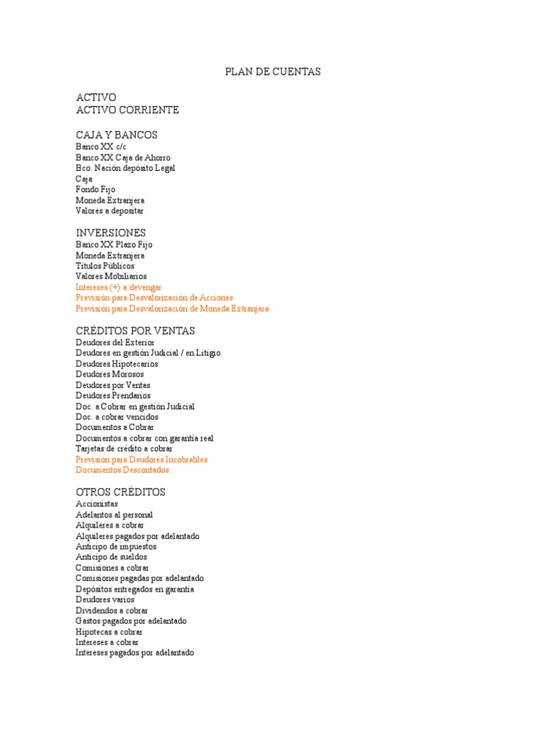 Plan de Cuentas | PDF | Hipoteca Comercial | Finanzas y dinero