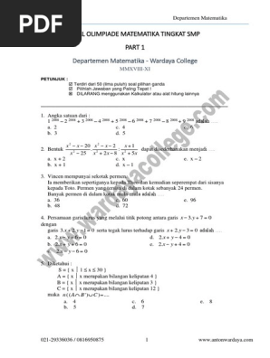 2018 Xi Matematika Smp Olimpiade Soal Kunci Jawaban V1a