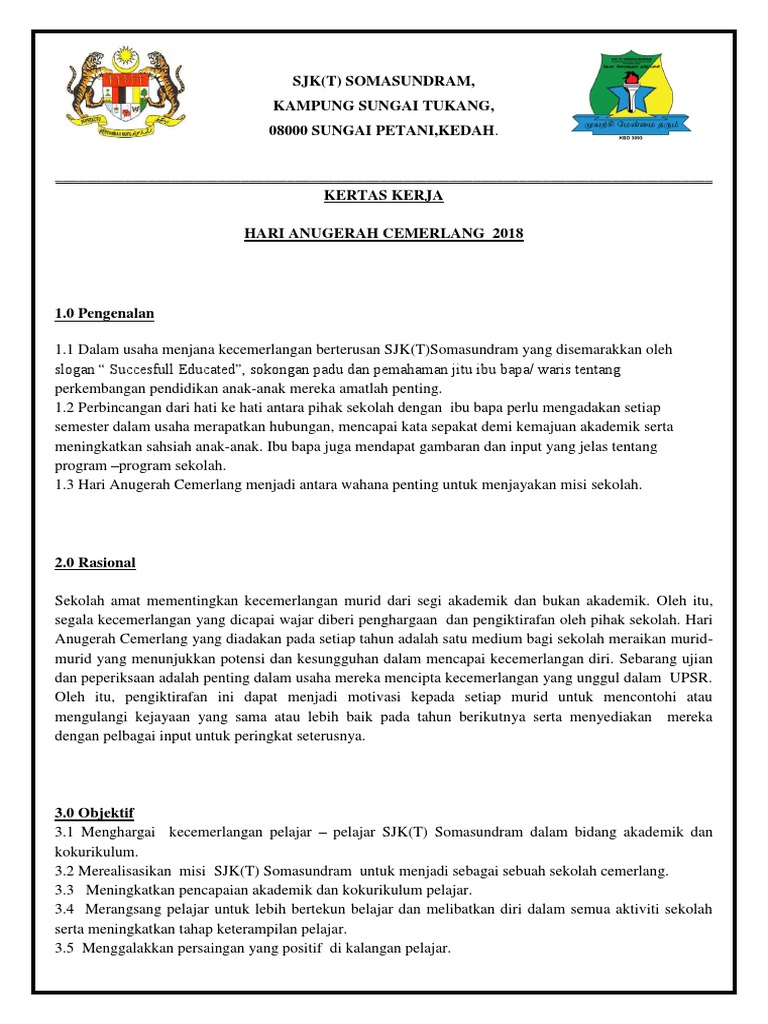 Kertas Kerja Hari Penyampaian Hadiah 2018 Pdf