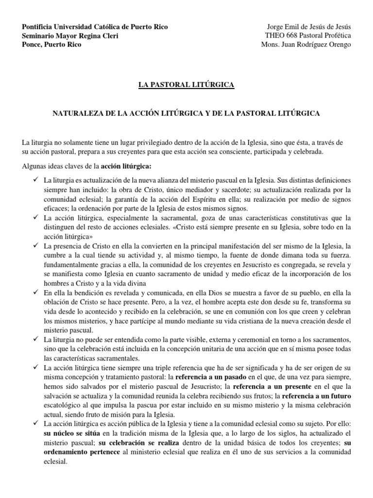 Importancia de la Pastoral Litúrgica | PDF | eucaristía | Iglesia Católica