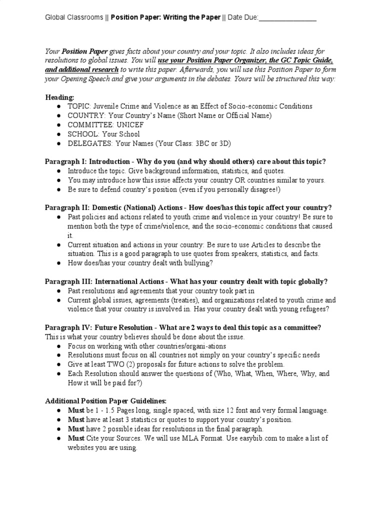 Position Paper Instructions | PDF | Mali | Violence
