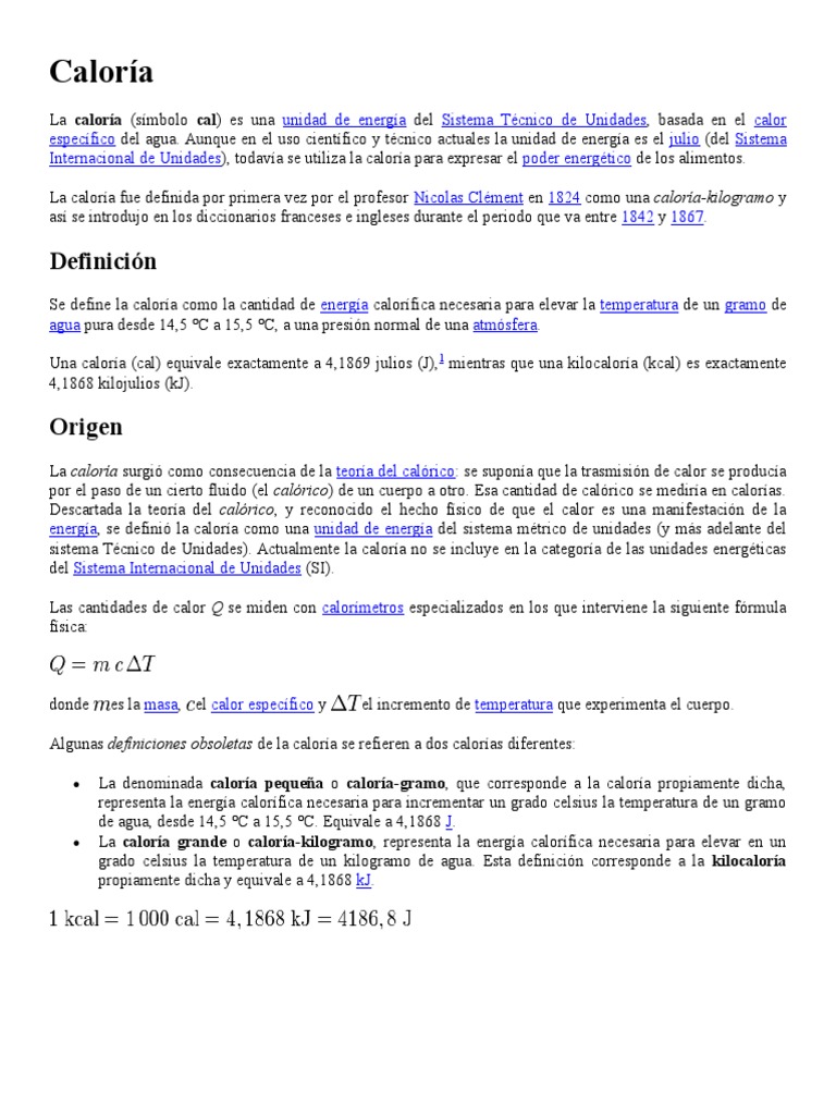 Definición y origen de la caloría | PDF