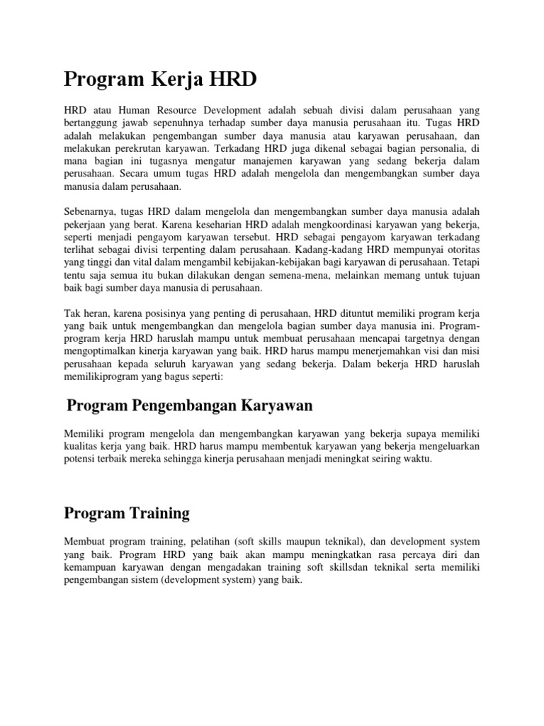 Program Kerja HRD untuk Karyawan | PDF