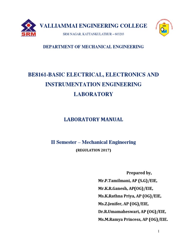BE8161Basic Electrical Electronics and Instrumentation Engineering Lab