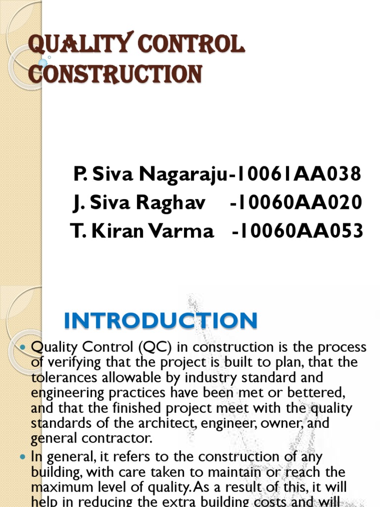 Quality Control Construction Pdf Brick Quality Business